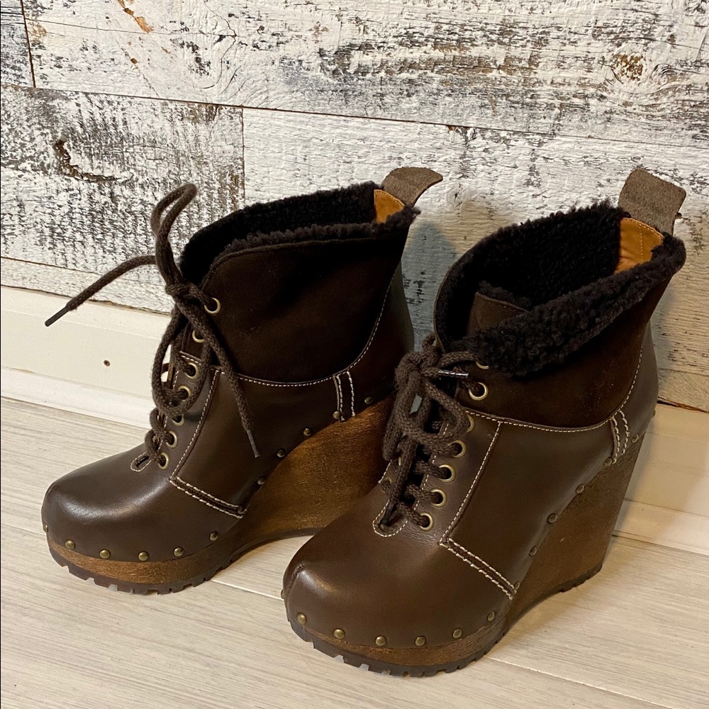 See by Chloe Shearling Cuff Lace-Up Booties